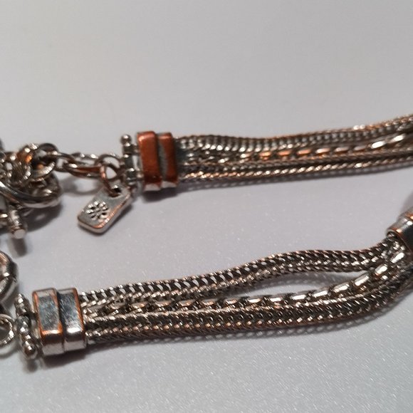 Triple Strand Italian Charm Bracelet Rhinestone Vintage 7"-9" - Picture 3 of 5